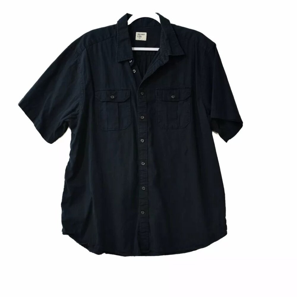 Old Navy Mens Dark Blue Button Up Shirt Pockets Collared Short Sleeve Cotton 2XL